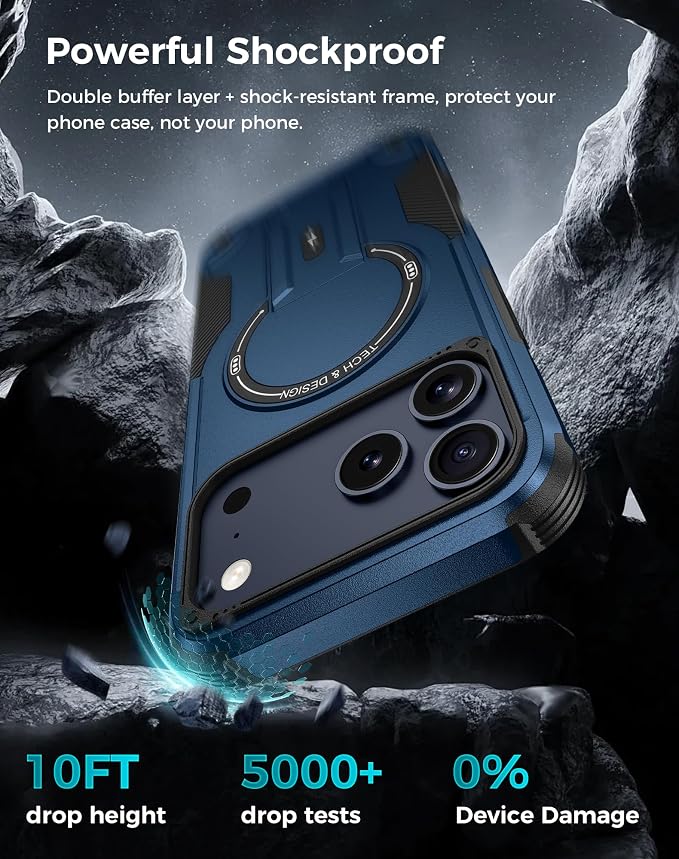 Goton 3 in 1 for iPhone 17 Pro Case with Privacy Screen Protector Blue | Glass Camera Lens Protector,Compatible for MagSafe,Invisible Kickstand, Shockproof Phone Cover for iPhone 17Pro - Image 4