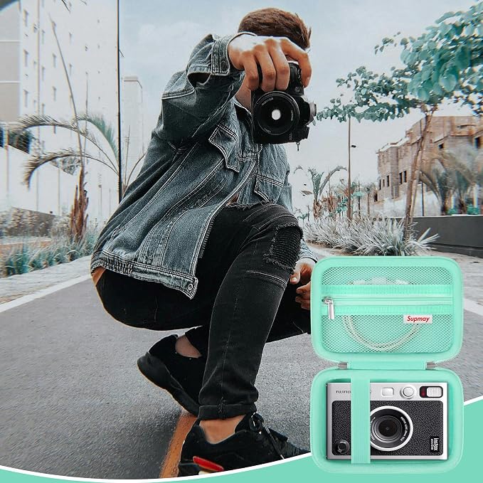 Carrying Case Compatible with Fujifilm Instax Mini EVO Instant Camera, INSTAX MINI EVO Camera Storage Holder Travel Bag with Mesh Pocket for Photos, USB Cables, Film, Green - Image 7