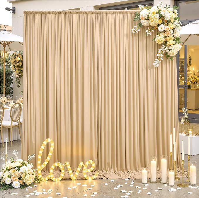 20x12 ft Champagne Backdrop Curtains for Weddings, Birthdays and Photos | 4 Panels 5x12 ft, Wrinkle-Free Polyester Drapes, Washable, Ironable, 4 in Rod Pocket for Baby Showers Photography Background - Image 9