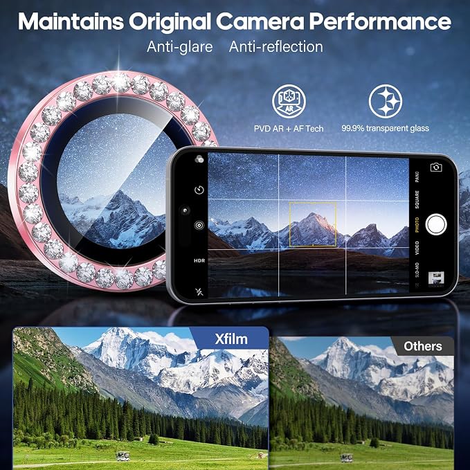 iPhone 17 Pro/17 Pro Max Camera Lens Protector Bling Diamond, Pink | Individual Metal, 9H Hardness, Scratch Resistant, Shockproof, Drop Protection, Case Friendly, Stylish Accessories - Image 4