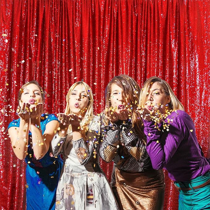 SquarePie 7x7ft Red Sequin Backdrop, High Density Non-Transparent Glitter Curtain for Photography, Birthday, Wedding Party Decorations, Thick Solid Background with 4" Rod Pocket, 1 Panel - Image 9