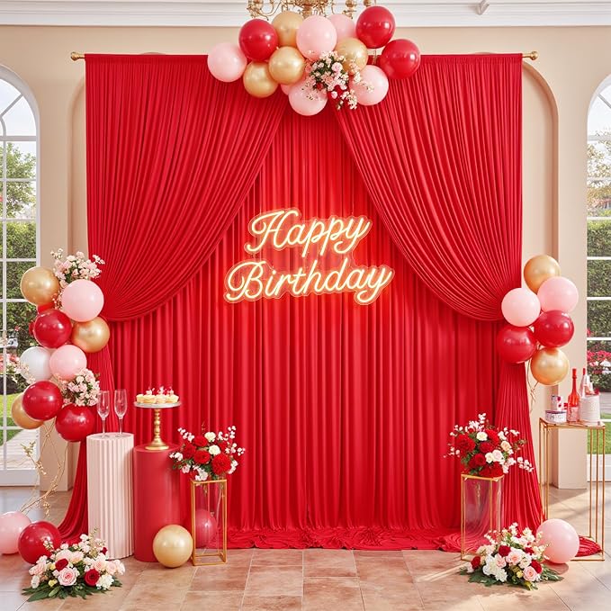 20x12 ft Red Backdrop Curtains for Weddings Parties, Birthdays and Photos | 4 Panels 5x12 ft, Wrinkle-Free Polyester Drapes, Washable, Ironable, 4 in Rod Pocket for Baby Showers Photography Background - Image 9