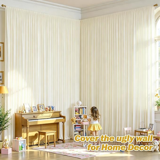 8ftx10ft Wrinkle Free Beige Backdrop Curtain - 10 Feet Photography Backdrop Drapes, Silky Polyester Back Drop Cloth for Wedding Baby Shower Balloon Arch Background - Image 3