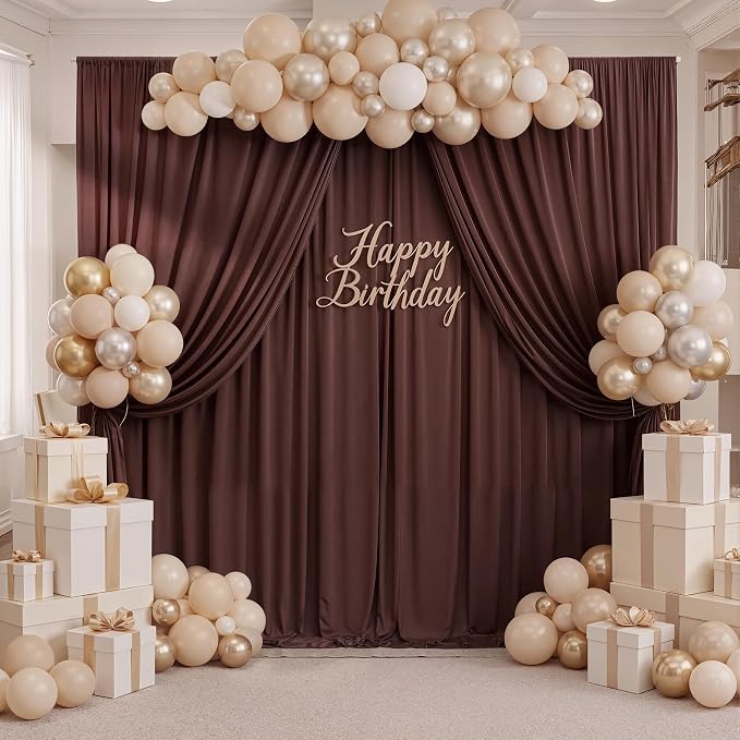 10ft x 10ft Wrinkle Free Brown Backdrop Curtains for Parties, Polyester Photo Backdrop Drapes 2 Panels 5x10ft for Wedding Birthday Party Photography Background Photoshoot - Image 5