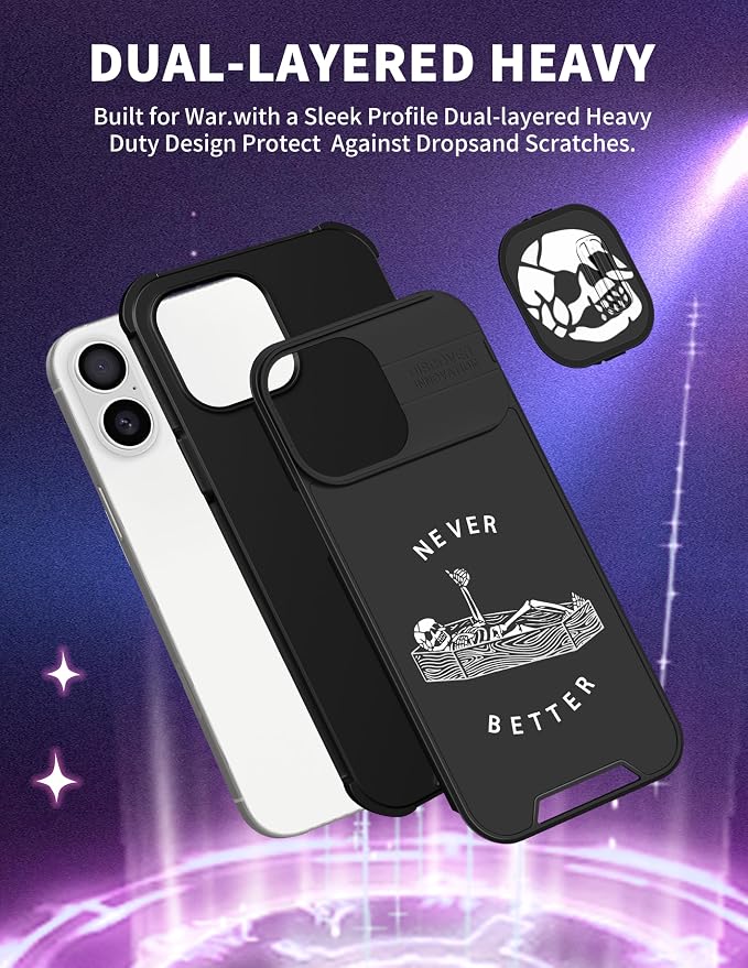 for iPhone 16 Case - Women Men Cute Phone Cover Cool Pretty Fancy Unique Aesthetic Design Slide Camera Cover Protective Case for Apple for iPhone 16,Lying Skuul - Image 5