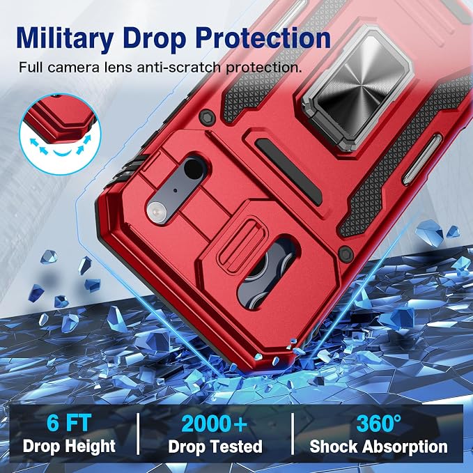 VEGO for iPhone 17 Pro Case with Slide Camera Cover and Kickstand Red | Privacy Screen Protector & Ring Kickstand Military Grade Heavy Duty Protection Cover for iPhone 17 Pro - Red - Image 6