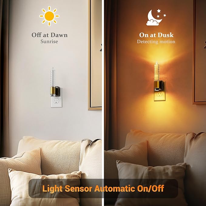 JandCase Night Light, Flameless Candle Amber Night Lights Plug into Wall | 2 Pack, Auto On/Off Light Sensor Crystal Dimmable LED Nightlight, 0-100LM Decorative nite Light for Adults Bathroom Hallway - Image 2