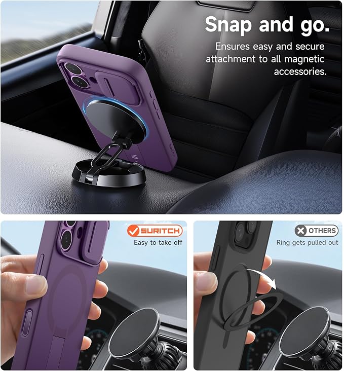 SURITCH for iPhone 17 Case with Camera Control Cover, Camera Slide Cover and Adjustable Kickstand, Compatible with MagSafe, Shockproof Bumper Protective Cases 6.3 Inch, Dark Purple - Image 7