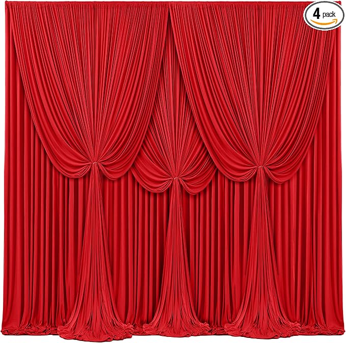 4 Panels Red Backdrop Curtains for Wedding Party Wrinkle Free Backdrops Curtain Drapes Fabric Decorations Photo Back Drop Cloth for Baby Shower Photography Stage Reception 20ft(W) x 12ft(H) by Tao-GePartyDecorations