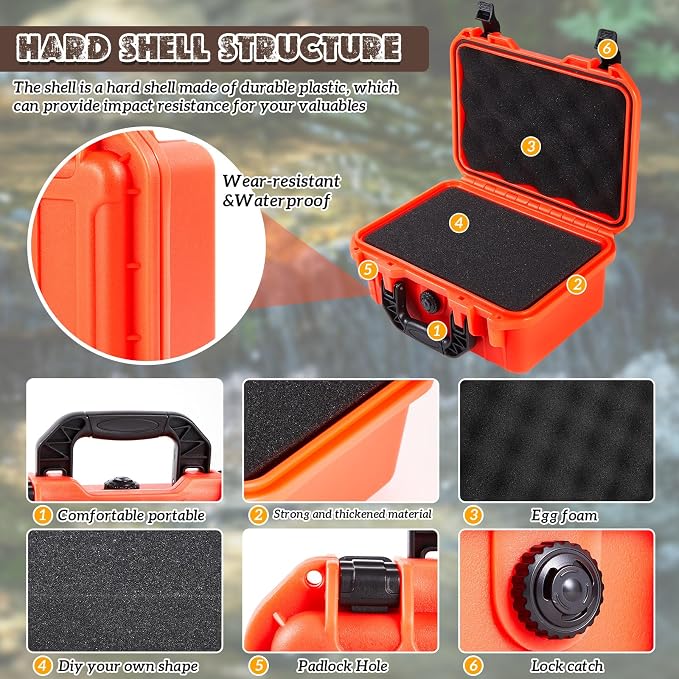 Relaxweex 1 Pcs Waterproof Hard Case with DIY Customizable Foam Insert Portable Protective Case with Knife for Camera Drones Equipments Tools Test Instruments(Reddish Orange,11.3 x 8.7 x 4.2 Inch) - Image 3
