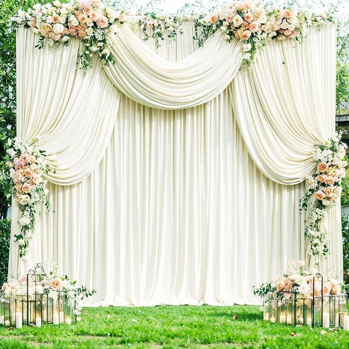 10 Panels Ivory Backdrop Curtains for Wedding Party Wrinkle Free Backdrops Curtain Drapes Fabric Decorations Photo Back Drop Cloth for Baby Shower Photography Stage Reception 50ft(W) x 12ft(H) - Image 4