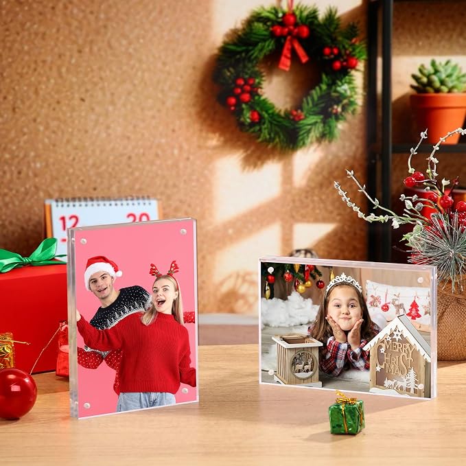 Kigley 6 Pcs 5 x 7 Inch Acrylic Picture Frames, Clear Acrylic Photo Business Card Frame Desktop Display Double Sided Wallet Size Frame Freestanding Frames for Film Photos Cards Stamp - Image 3