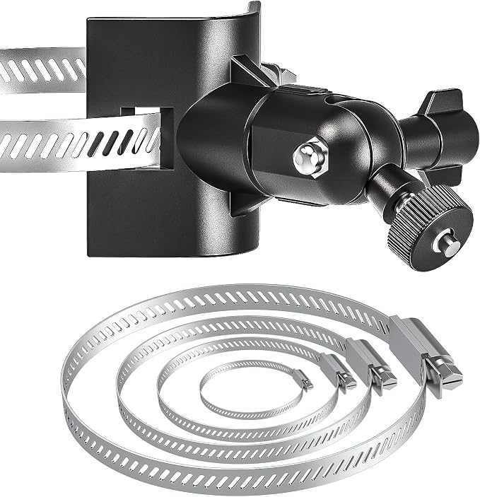Universal Adjustable Stainless Mount Bracket Outdoor Security Camera 360 Degree Hoop Hose Clamp Pipe Poles Mount No-Drill Holes Compatible with Reolink/Nest/Arlo/Eufy/Wyze and Other Camera (Black) by Unknown