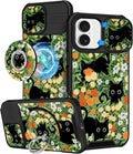 Buleens for iPhone 17 Case 6.3 Inch - with Ring Stand & Camera Cover Aesthetic Cute Designed for Women Girls Pretty Girly Cat Flowers Kawaii Phone Case for iPhone 17 Compatible with Magsafe by Buleens