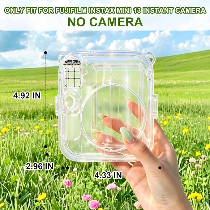 Clear Camera Case for Fujifilm Instax Mini 13, Blue Camera Strap | Protective Cover with Anti-Accidental Shutter, 4 Composition Cards, Photo Storage Holds 10 Films,Clear Hard Shell, No Camera - Image 3