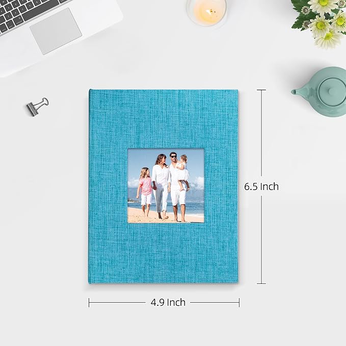 Mublalbum 2 Pack Small Photo Album 4x6, 52 Pockets, Linen Cover,Blue | Linen Cover with Display Window, 52 Vertical Pockets, Portable Mini Picture Book for Artwork Postcards, Picture Storage - Image 2