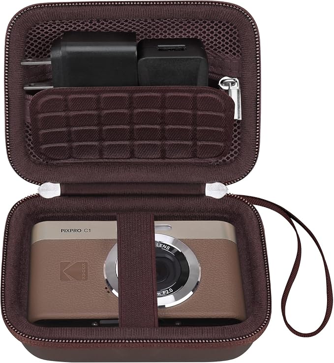 Canboc Carrying Case for KODAK PIXPRO C1 Friendly Zoom Digital Camera | For Canon PowerShot ELPH 360 HS A/ 360 HS/ 360/ IXY 650 Digital Camera, Mesh Pocket fit Cable, SD Card, Brown (Case Only) by Canboc