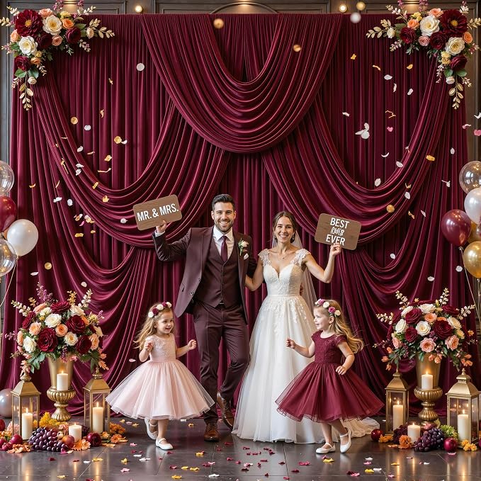 10 Panels Burgundy Backdrop Curtains for Wedding Party Wrinkle Free Backdrops Curtain Drapes Fabric Decorations Maroon Photo Back Drop for Baby Shower Photography Stage Reception 50ft(W) x 12ft(H) - Image 4