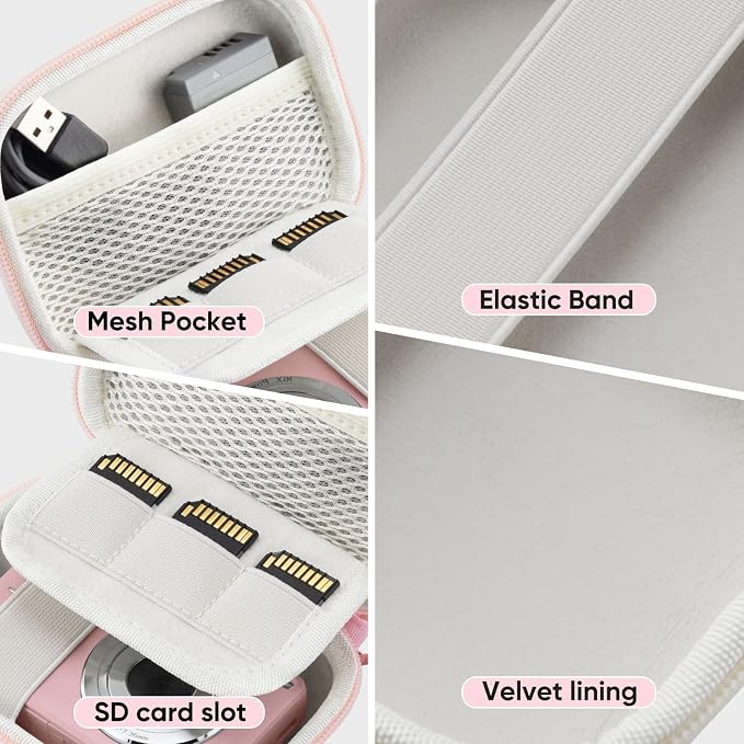 Camera Case for Digital Camera CAMKORY DC403 FHD 1080P/ KODAK PIXPRO FZ55/ FZ45, Small Travel Compact Camera Holder with Mesh Pocket for Accessories SD Card (Pink) - Image 5