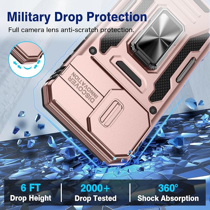 VEGO for iPhone 17 Case with Camera Cover & Privacy Screen Protector | Slide Camera Cover & Ring Kickstand Military Grade Heavy Duty Protection Cover for iPhone 17 5G 6.3 Inch - Rose Gold - Image 6