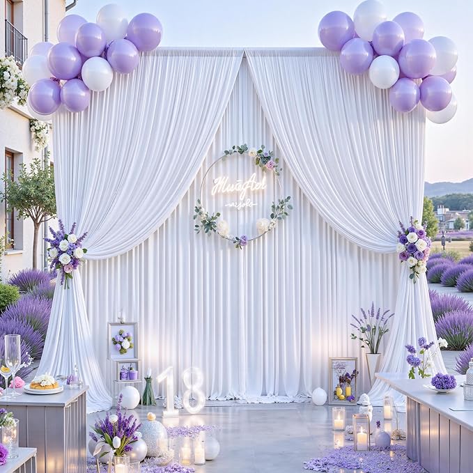 10 ft x 10 ft Wrinkle Free White Backdrop Curtains for Wedding Parties, Polyester Photography Backdrop Drapes for Birthday Parties Stage Backdrop Stand, 2 Panels 5x10FT Background Curtains - Image 9