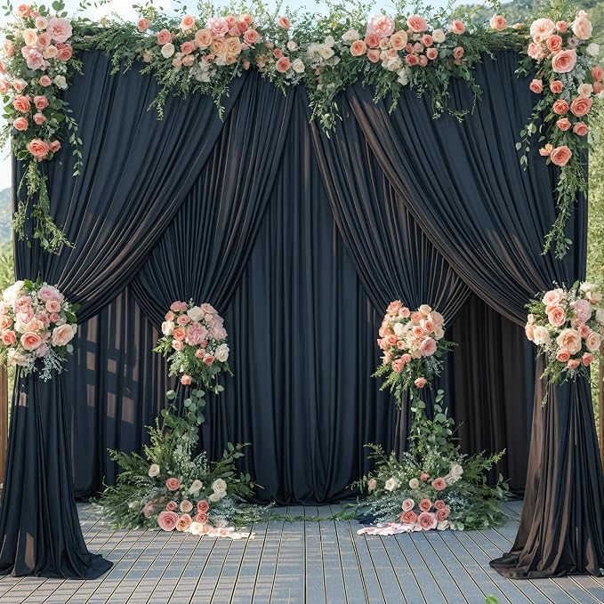 10 Panels Black Backdrop Curtains for Wedding Party Wrinkle Free Backdrops Curtain Drapes Fabric Decorations Photo Back Drop Cloth for Baby Shower Photography Stage Reception 50ft(W) x 12ft(H) - Image 3