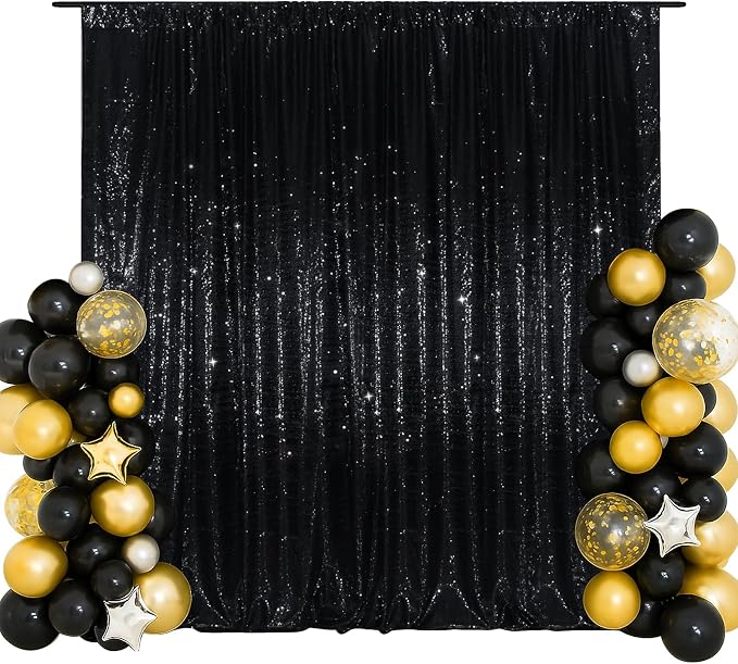 SquarePie 6x6ft Black Sequin Backdrop, High Density Non-Transparent Glitter Curtain for Photography, Birthday, Wedding Party Decorations, Thick Solid Background with 4" Rod Pocket, 1 Panel by SquarePie