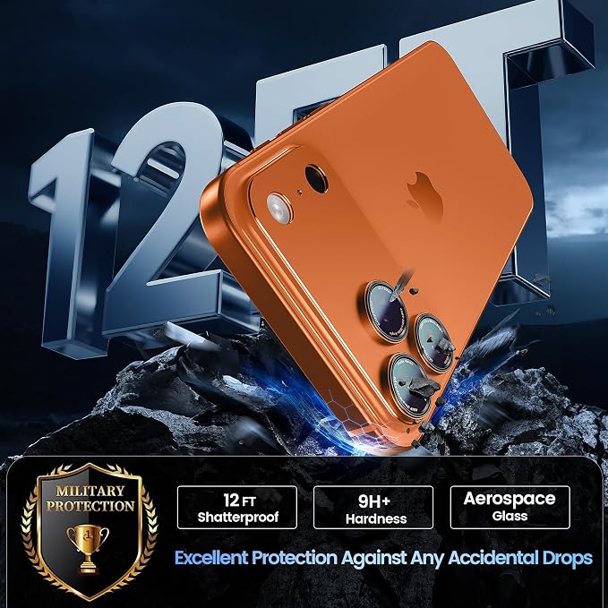 CACOE Metal Camera Lens Protector for iPhone 17 Pro Max | Tempered Glass Cover, Anti-Scratch, Drop-Proof, Strong Adhesion, Camera Screen Cover Accessories, Orange - Image 4