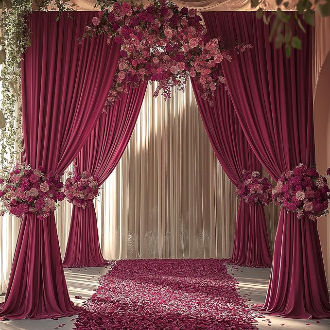 ESGOTBME 20x10ft Wrinkle Free ‌Burgundy Backdrop Curtain for Parties Soft Fabric Drapes Wedding ‌Curtain Backdrop for Birthday Party Decorations Background for Photography 5x10ft, 4 Panels - Image 7