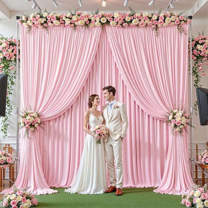 24ftx10ft Wrinkle Free Pink Backdrop Curtain - 10 Feet Photography Backdrop Drapes, Silky Polyester Back Drop Cloth for Wedding Baby Shower Balloon Arch Background - Image 2