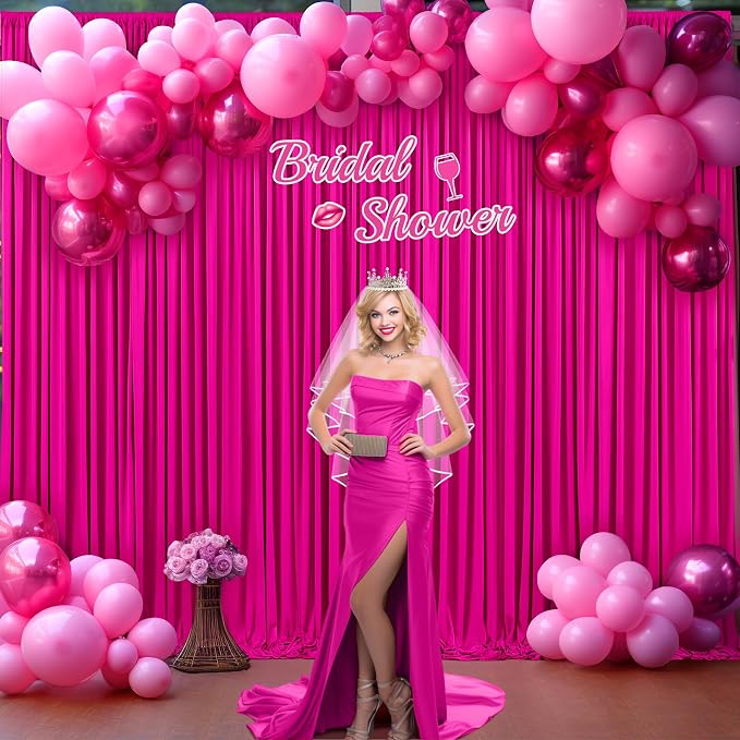 8 Panels Hot Pink Backdrop Curtains for Wedding Party Wrinkle Free Backdrops Curtain Drapes Fabric Decorations Fuchsia Photo Back Drop for Baby Shower Photography Stage Reception 40ft(W) x 12ft(H) - Image 3