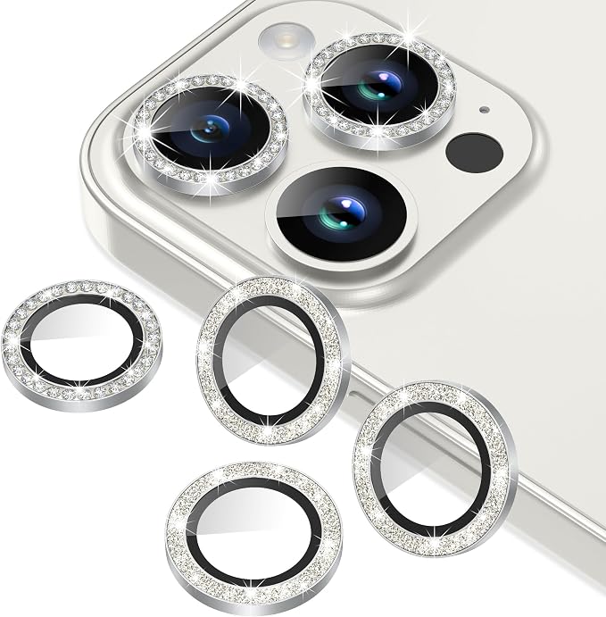 AGVEE 3+3 6 Pack for iPhone 15 Pro & Max Camera Lens Protector Cover | Individual Bling Diamond & Bling Glitter Sparkle Cute Gem Metal Ring, 9H Tempered HD Glass by AGVEE