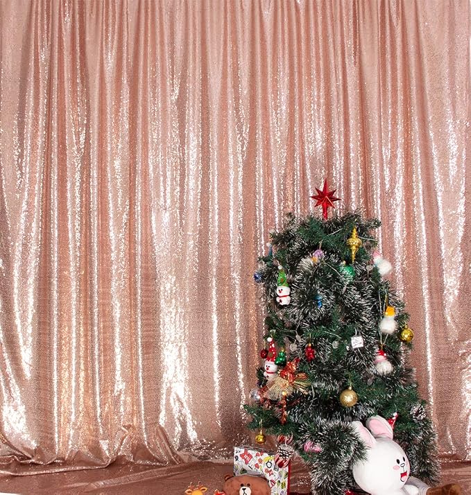 SquarePie 8x8ft Rose Gold Sequin Backdrop, High Density Non-Transparent Glitter Curtain for Photography, Birthday, Wedding Party Decorations, Thick Solid Background with 4" Rod Pocket, 1 Panel - Image 9