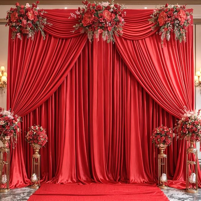 8 Panels Red Backdrop Curtains for Wedding Party Wrinkle Free Backdrops Curtain Drapes Fabric Decorations Photo Back Drop Cloth for Baby Shower Photography Stage Reception 40ft(W) x 12ft(H) - Image 8
