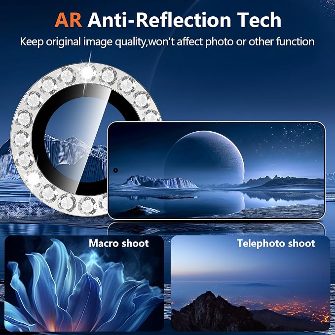 for Samsung Galaxy Z Flip 8 Camera Lens Protector, Individual Metal Ring Tempered Glass Lens Cover, [Strong Adsorption] Scratch Resistant Ultra-Thin HD Clear Lens Cover, 1 Set-Slivery Diamond - Image 3