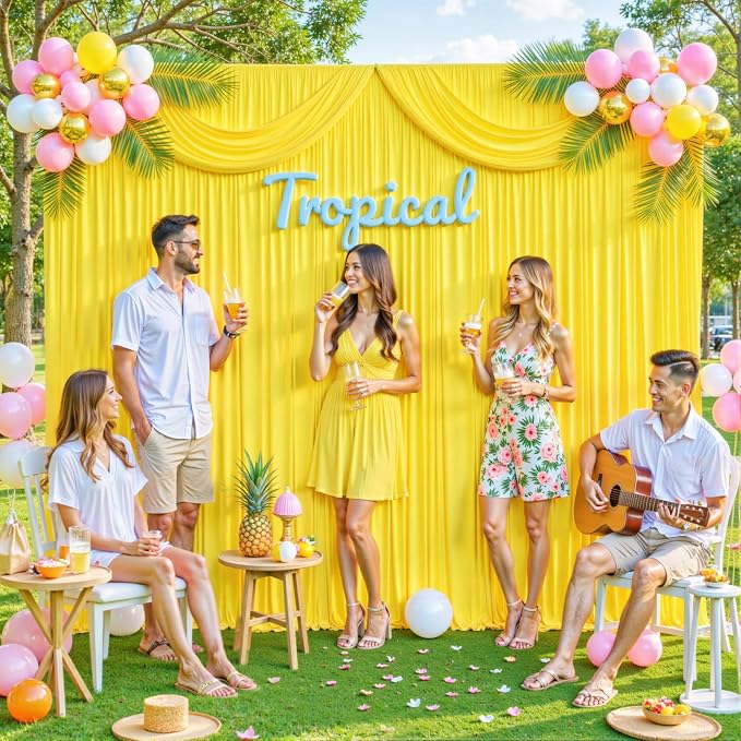 8 Panels Yellow Backdrop Curtain for Parties Wrinkle Free Lemon Yellow Photo Curtains Backdrop Drapes Fabric Decoration for Birthday Party Wedding Baby Shower 40ft(W) x 10ft(H) - Image 9