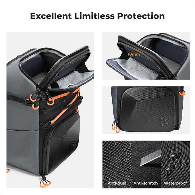 K&F CONCEPT Camera Backpack Shoulder Bag for Photographers | Hardshell Case, Multifunction Photography Backpack, 15.6" Laptop Compartment, B13 - Image 5
