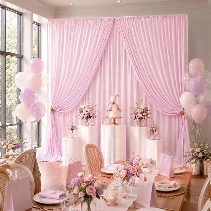 40ftx10ft Wrinkle Free Light Pink Backdrop Curtains for Parties, Silky Polyester Photo Backdrop Drapes 8 Panels 5x10ft Back Drop Cloth for Wedding Birthday Baby Shower Photography Background - Image 5
