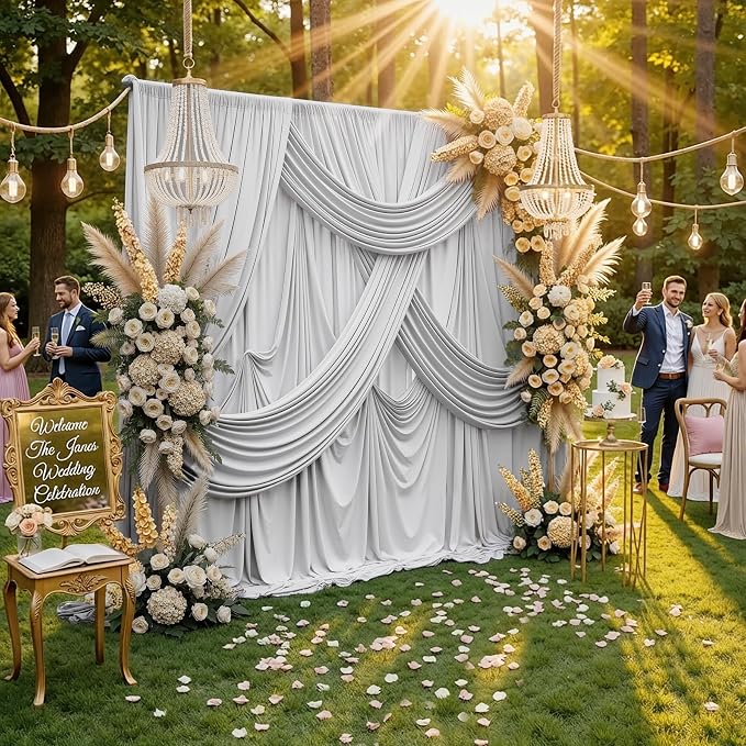 20ft x 10ft Wrinkle Free Silver Backdrop Curtain for Parties, Thick Polyester Backdrop Drapes for Wedding Space Birthday Party Background Baby Shower Decor - Image 5