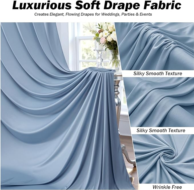 10x12 ft Dusty Blue Backdrop Curtains for Weddings, Birthdays and Photos | 2 Panels 5x12 ft, Wrinkle-Free Polyester Drapes, Washable, Ironable, 4 in Rod Pocket for Baby Showers Photography Background - Image 4