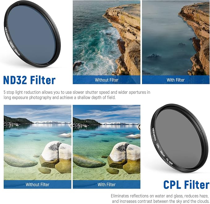 NEEWER 58mm Lens Filter Kit with Clip, CPL + ND32 + Starlight + 4 Graduated Colors, Compatible with iPhone 17 16 16e 15 14 Pro Max Canon Nikon Sony Camera | CPL + ND32 + Starlight + 4 Graduated Colors, Compatible with iPhone 17 16 16e 15 14 Pro Max Can... - Image 3