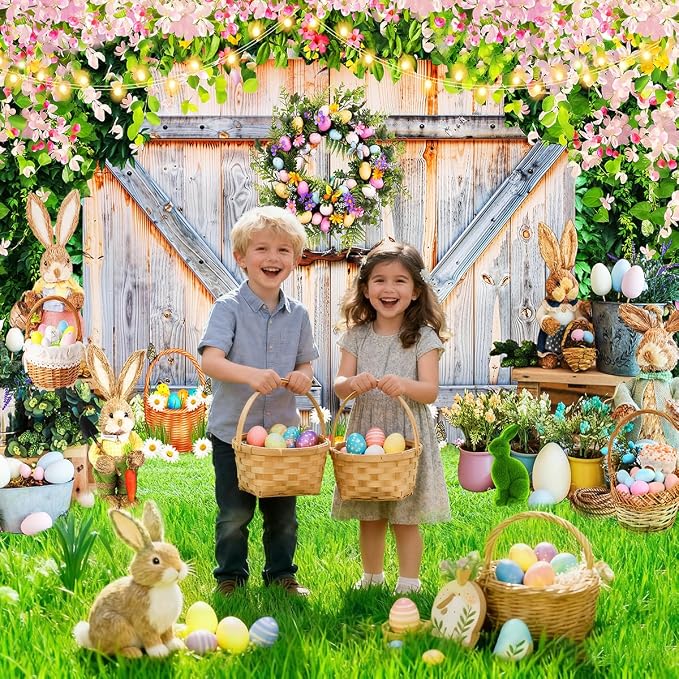Easter Photo Backdrop for Photography, 7x5ft | Spring Wall Background for Photoshoot, Green Grass, Bunny Eggs, Rustic Barn Door, for Outdoor, Family Party Decorations - Image 4