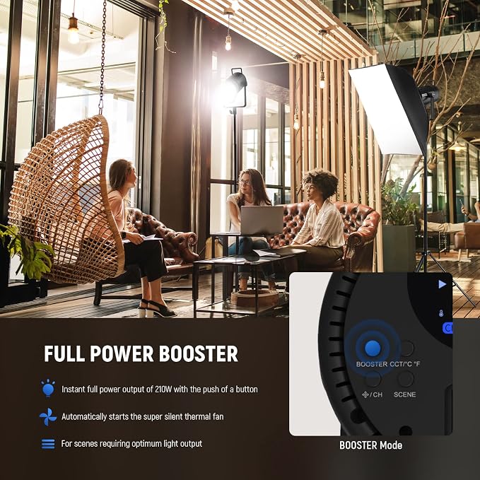 NEEWER CB200B 210W LED Video Light with 2.4G/APP Remote Control, All Metal Bi Color COB Continuous Output Lighting with Bowens Mount 90000Lux/1m 2700K-6500K CRI/TLCI97+ 12 Effects for Video Recording - Image 6
