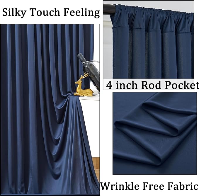 10ft x 8ft Wrinkle Free Navy Blue Backdrop Curtains for Parties, Thick Fabric Photo Backdrop Drapes for Weddings Photography Birthday Party Backgrpund Decor - Image 2