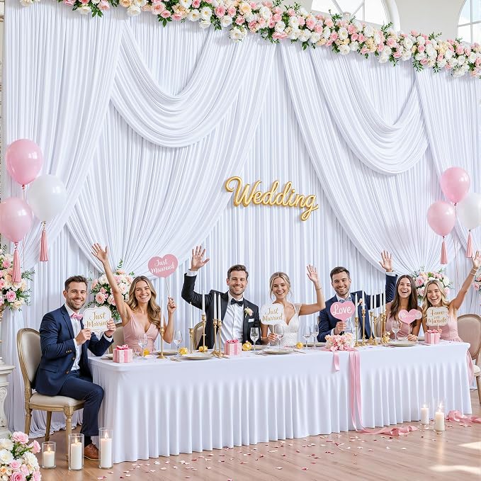 6 Panels White Backdrop Curtains for Wedding Party Wrinkle Free Backdrops Curtain Drapes Fabric Decorations Photo Back Drop Cloth for Baby Shower Photography Stage Reception 30ft(W) x 12ft(H) - Image 2