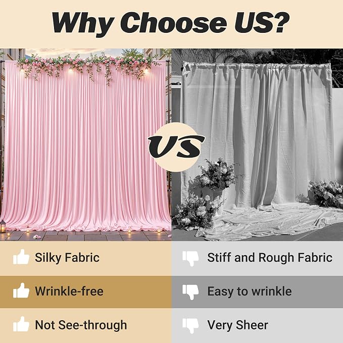 24ftx10ft Wrinkle Free Pink Backdrop Curtain - 10 Feet Photography Backdrop Drapes, Silky Polyester Back Drop Cloth for Wedding Baby Shower Balloon Arch Background - Image 6