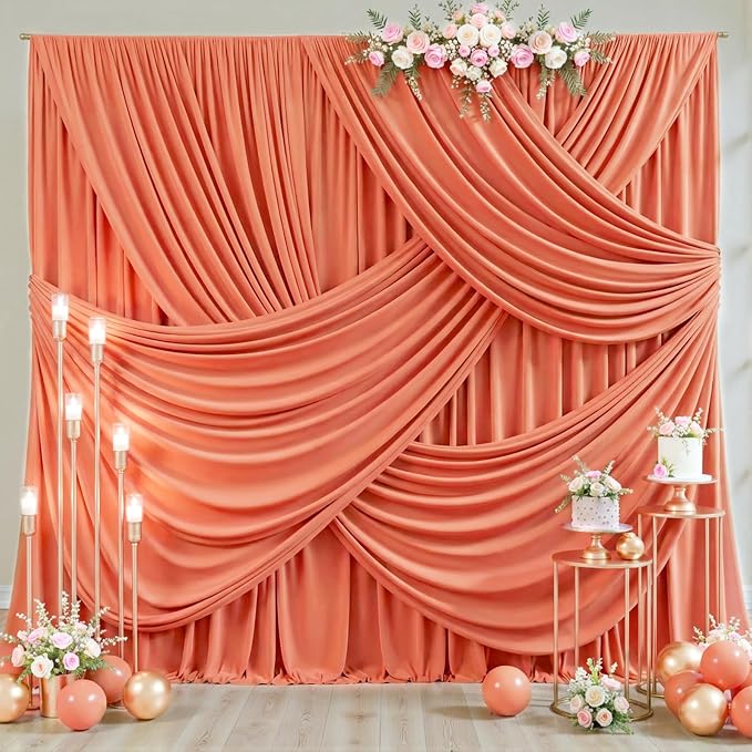 4 Panels Orange Backdrop Curtain for Parties Wrinkle Free Photo Curtains Backdrop Drapes Fabric Decoration for Wedding Birthday Party Baby Shower 20ft(W) x 10ft(H) - Image 2