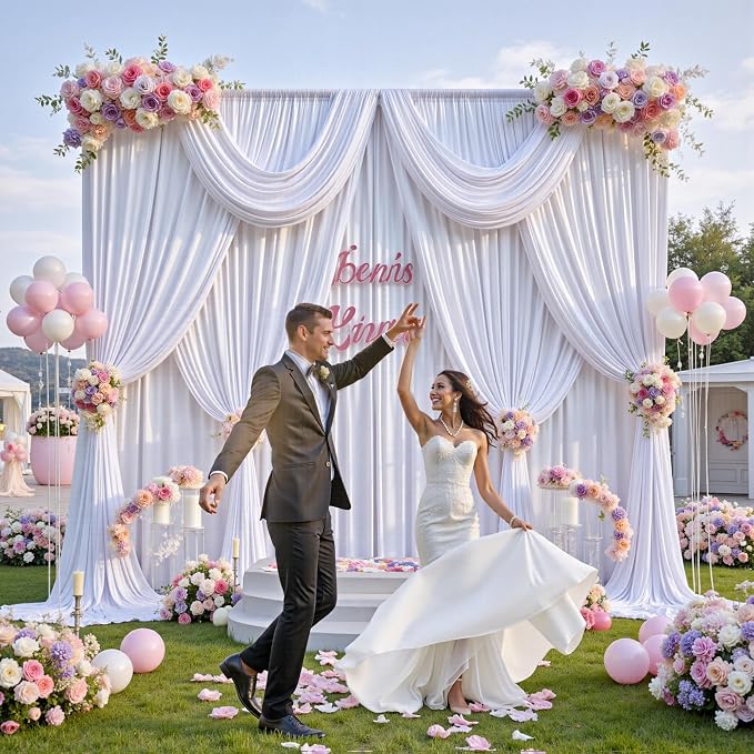 10 ft x 8 ft Wrinkle Free White Backdrop Curtain for Wedding Parties, Polyester Photography Backdrop Drapes for Birthday Parties Stage Backdrop Stand, White Background Curtains 5x8FT 2 Panels - Image 6