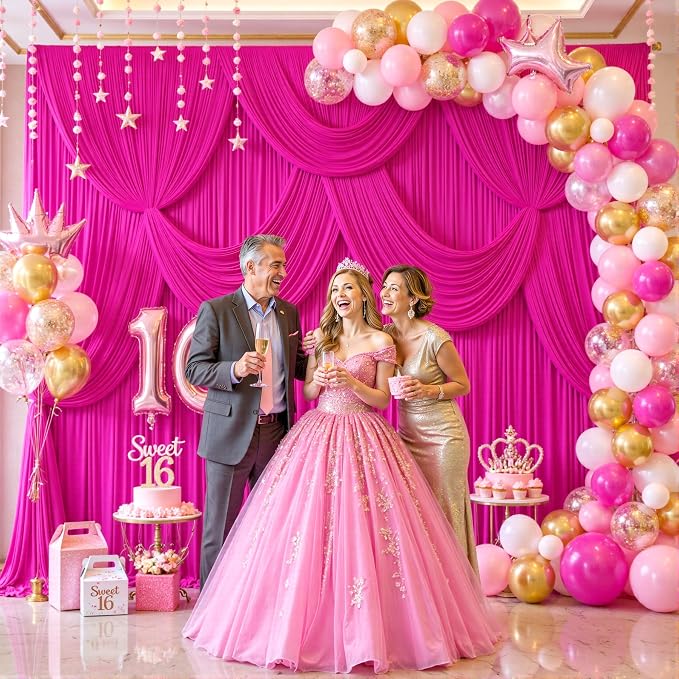 Fuchsia Backdrop Curtain for Parties Birthday Party Wrinkle Free Hot Pink Photo Curtains Backdrop Drapes Fabric Decoration for Wedding 5ft x 7ft,2 Panels - Image 3