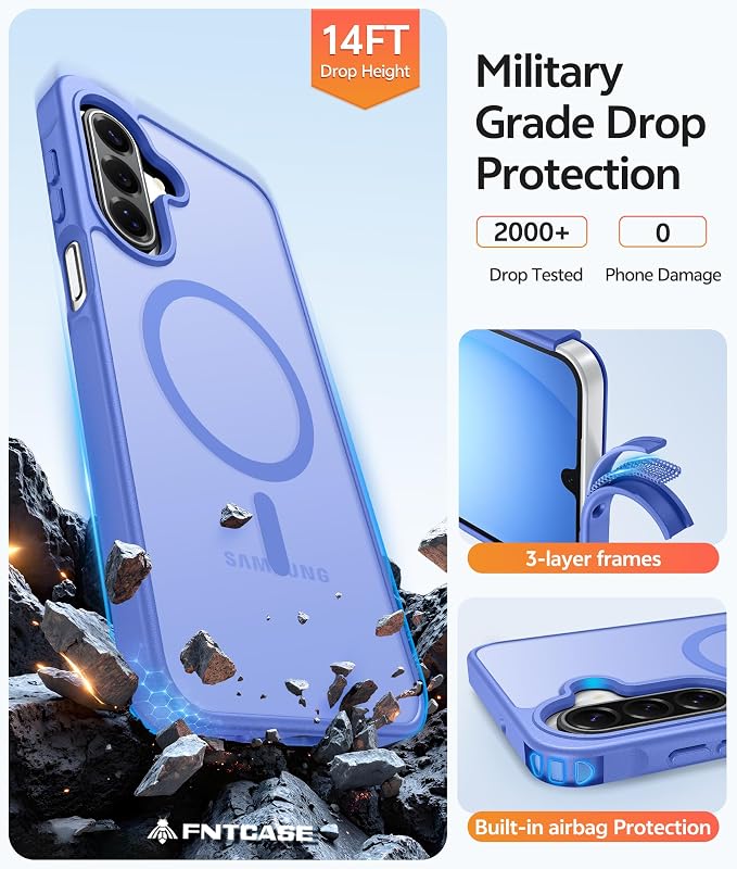FNTCASE for Galaxy A17/A16 5G Phone Case, Fit for Magsafe, Screen Protector | Translucent Matte, 14FT Military Grade Drop Protection, Slim Shockproof Protective, for Samsung A 17 A 16 Cover, Ultramarine - Image 5
